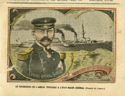 Illustrasjon av Achille Lemot (1846-1909) i Le Pelerin, 27/08/05 - Etterfølgeren til admiral Touchard til generalstaben - Armee, Marine Marine Balneaire, stab, krigsskip - Admiral Admirals, Aubert Marie Jacques Charles (1848-1915) ), Touchard Philippe (18 av Achille Lemot