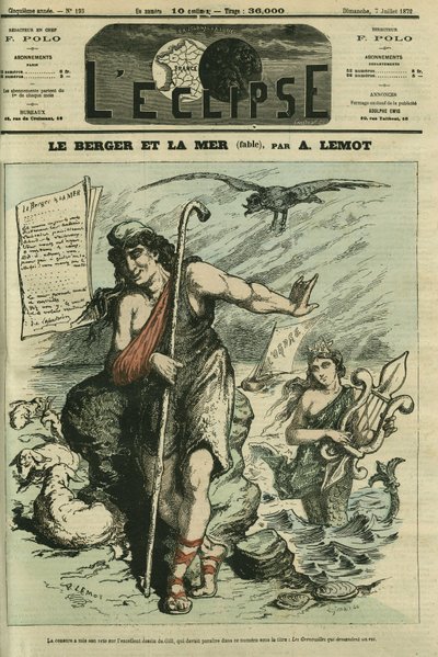 Shepherd and the Sea illustrerer en fabel som erstatter tegneserien av Gill "The Frogs Who Ask for a King"" forbudt av sensur. Omslag i "" L