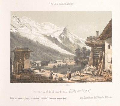 Zicht op de valley av Chamonix fra de pas Les Montées Inngang til Chamonix-dalen ved Montées (tittel på objekt) Herinnering i Chamonix-Mont-Blanc (serietittel) Museum of Mont-Blanc (serietittel på objekt) av Ad. Cuvillier