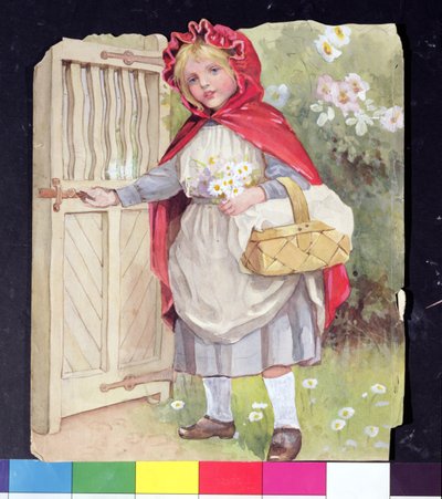 Rødhette ved hageporten (wc, gouache, blyant på papir) av Ada Dennis