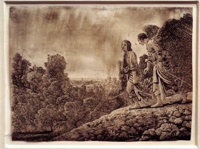 Tobie og engelen. Sterkt vann på kobber av Hercules Seghers (1590–1638) av Adam (after) Elsheimer