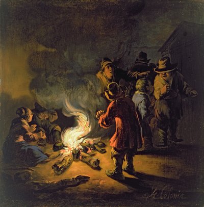 Bønder rundt et bål av Adam Colonia