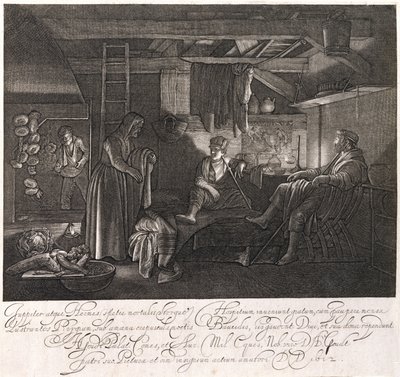 The House of Filemon and Baucis, gravert av grev Hendrik Goudt (1585-1630) av Adam Elsheimer