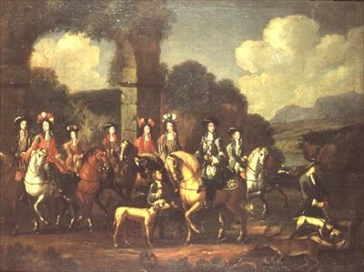 Et elegant jaktselskap ved en ruin av Adam Frans van der (follower of) Meulen