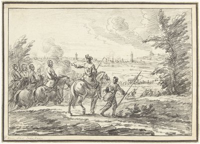 Ryttere på en høyde foran en by av Adam Frans van der Meulen (possibly)