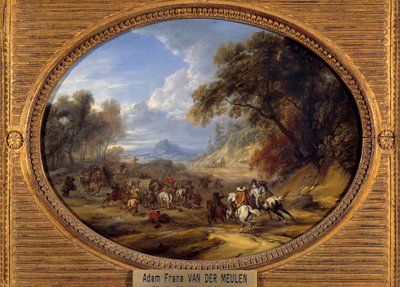 Angrep på en konvoi av røvere Maleri av Adam Van der Meulen (1632-1690) (ec.flam.) Søn 0,2x0,27 m av Adam Frans van der Meulen