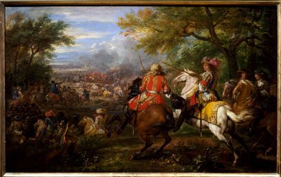 Beseiret den spanske hæren nær Brugge-kanalen 31. august 1667. Kongen av Frankrike Ludvig XIV, på en hvit hest, er omringet av sine generaler: Francois de Crequy (1629-1687) og prins Ludvig II av Bourbon-Conde (Bourbon Conde) ) kalt Grand Conde (16 av Adam Frans van der Meulen