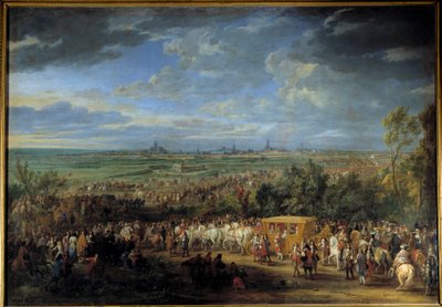 Mellom kong Louis XIV og dronning Marie Therese 30. juli 1667 i Arras”” Maleri av Adam Van Der Meulen (1632-1690) 1600-talls søn. 2,32 x 3,31 m av Adam Frans van der Meulen