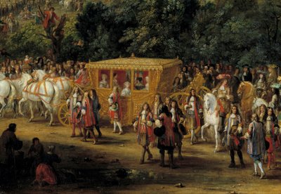Shorts og kortasje. Detalj av "" Inngangen til Arras av Louis XIV og Marie Therese 30. juli av Adam Frans van der Meulen