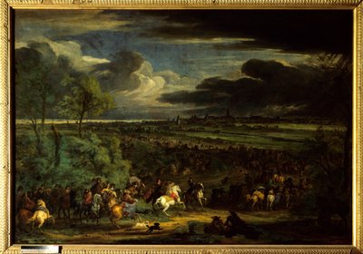 The War of Devolution (1667-1668): "" Utsikt over marsen til Armee av kong Louis XIV på Kortrijk den 18. juli 1667"" Man kan se marechal of Aumont (Antoine d