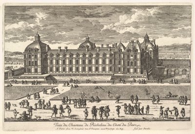 Utsikt over Château de Richelieu fra siden av parken, 1600-tallet. av Adam Perelle