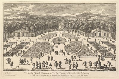Utsikt over Grand Parterre og Halvmånen til Richelieu, 1600-tallet. av Adam Perelle