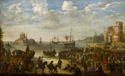 Kristus forkynner fra et skip på Genesaretsjøen (Lac de Tiberiade) - av Willaerts, Adam (1577-1664). Olje på lerret av Adam Willaerts