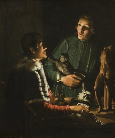 To skulptører om natten i Roma. Dobbeltportrett av Francois Duquesnoy og Georg Petel av Adam de Coster