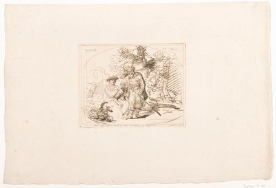 Juda gir Tamar signetringen sin Tamar et Judas (tittel på objekt) Seks trykk etter tegninger av Rembrandt, oppbevart i Hofbibliothek i Wien (serietittel) Six estampes gravées d