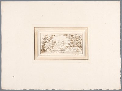 Elvelandskap med muren til en festning Trykk etter tegninger av Guercino oppbevart i Hofbibliothek i Wien (serietittel) Recueil d