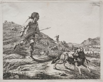 Shepherd Chasing a Wolf, 1803. av Adam von Bartsch