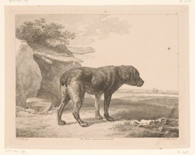 Stående hund i et landskap Dyr etter malerier av nederlandske mestere (serietittel) Différens animaux gravés d'après tableaux de différens maîtres hollandois (serietittel) av Adam von Bartsch