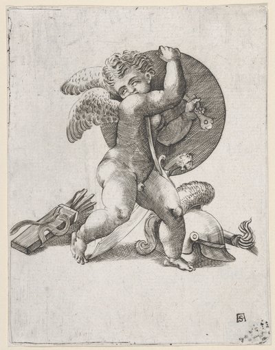 Amor med Mars-våpen, c1547-62. av Adamo Scultori