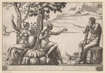 Hercules op de tweesprong Den vanskeligste avgjørelsen av alle (tittel på objekt) av Adamo Scultori