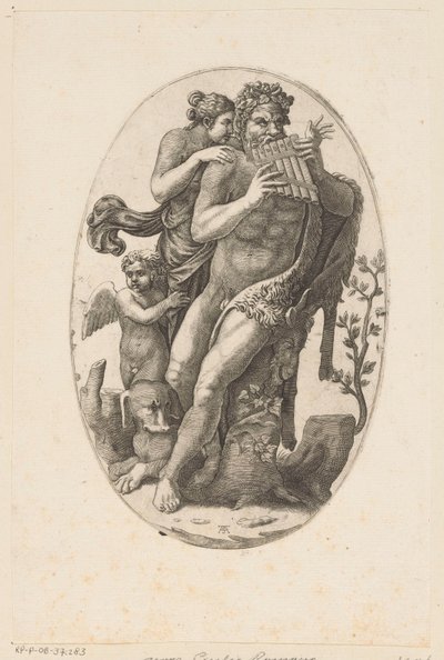 Satyr med panfløyte og en nymfe av Adamo Scultori