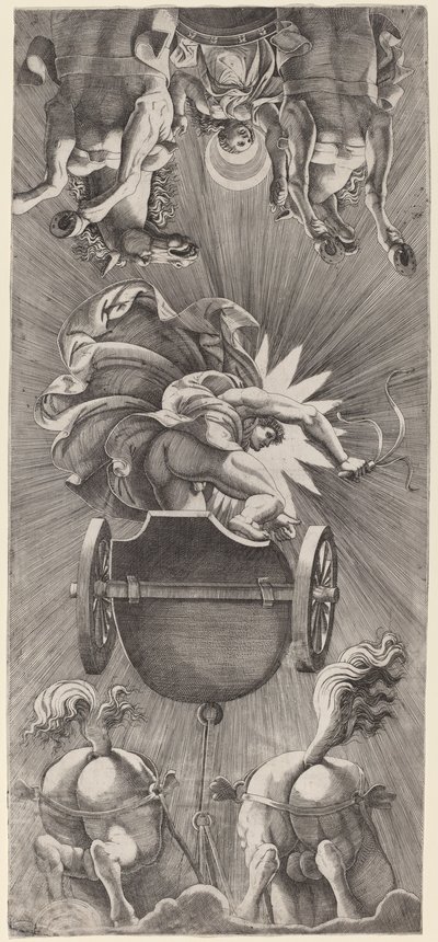 Solens nedgang med Apollo og Dianas vogner av Adamo Scultori after Giulio Romano
