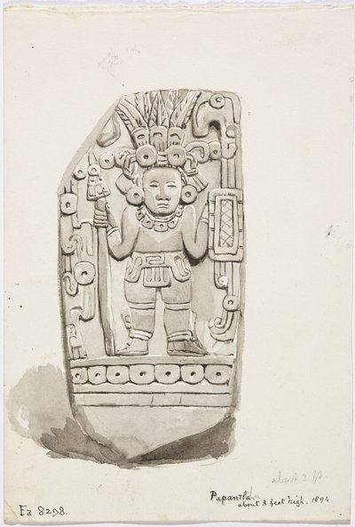En steinstatue fra Papantla (akvarell) av Adela Breton