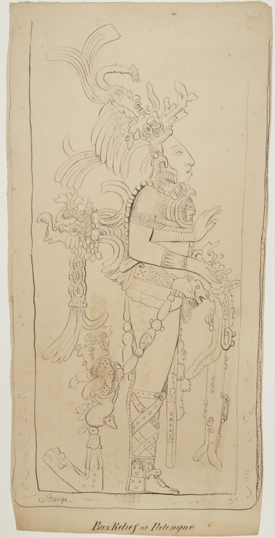 Bas Relief i Palenque, Mexico (svart blekk og grafitt) av Adela Breton