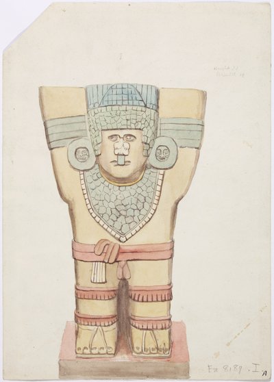 Caryatid I, ytre kammer, Upper Temple of the Jaguars (Tempel A), Chichen Itza, Mexico (akvarell) av Adela Breton