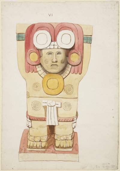 Karyatid fra ytre kammer, Temple A, ballbane, Chichen Itza, Mexico (akvarell) av Adela Breton