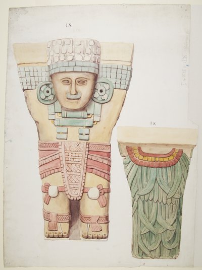 Karyatid fra ytre kammer, Temple A, ballbane Chichen Itza, Mexico (akvarell) av Adela Breton