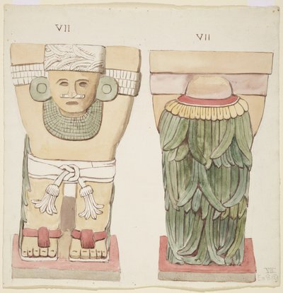 Karyatid fra ytre kammer, Temple A, ballbane, Chichen Itza, Mexico (akvarell) av Adela Breton