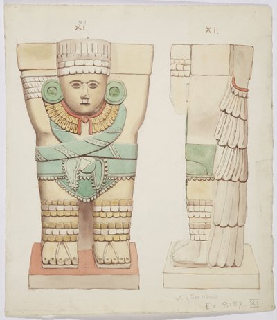 Karyatid fra ytre kammer, Temple A, ballbane Chichen Itza, Mexico (akvarell) av Adela Breton