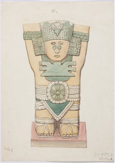 Karyatid fra ytre kammer, Temple A, ballbane, Chichen Itza, Mexico (akvarell) av Adela Breton