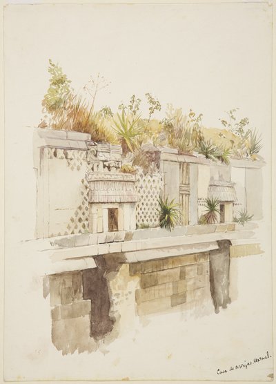 Casa de Monjas, Uxmal, Mexico Maleri av øverste etasje av ruinene (akvarell) av Adela Breton