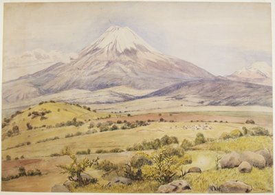 Skyen kommer opp klokken 10:30 Popocatepetl fra Atlixco, Puebla, Mexico (akvarell og kroppsfarge) av Adela Breton
