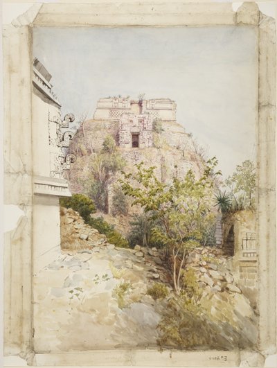 House of the Magician, Uxmal, Mexico (akvarell) av Adela Breton