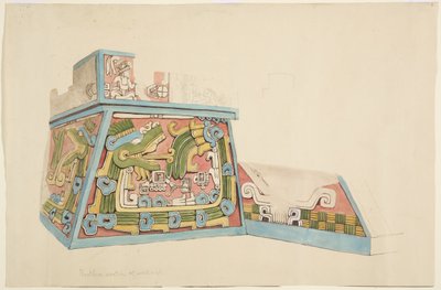 Maleri av et steinrelieff fra Xochicalco, Mexico Nordenden av vestsiden av nedre terrasse Akvarell (akvarell) av Adela Breton