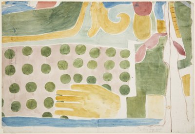 Maleri av en del av et veggmaleri som viser menneskeofring fra over den indre døren, det indre kammeret, Jaguarens øvre tempel, Chichen Itza (akvarell) av Adela Breton
