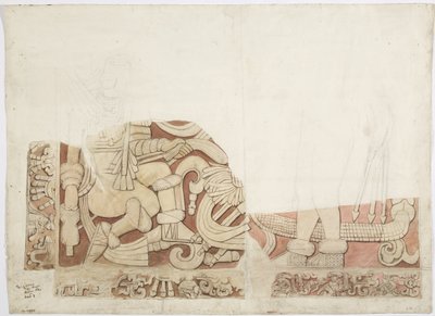 Del av et alter ved Upper Temple of the Jaguars, Temple E, Chichen Itza, Mexico av Adela Breton