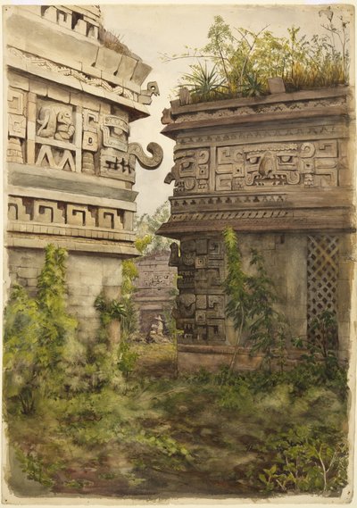 Scene fra Chichen Itza, Mexico (akvarell på papir) av Adela Breton