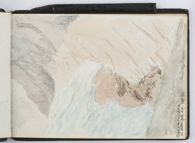 Skissebok over akvareller, tegninger og notater, Nord- og Sør-Amerika og Europa, 1909-1910, innbundet i grønt skinn (akvarell) av Adela Breton