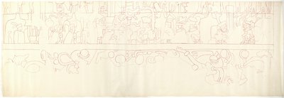 South Wall, Upper Temple of the Jaguars, Chichen Itza, Mexico South Quarter (rødt blekk og grafitt) av Adela Breton