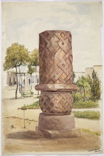 Statue eller søyle i Otumba, Mexico (akvarell) av Adela Breton