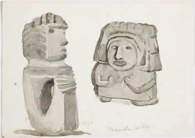 Steinfigurer i Papantla, Mexico (akvarell) av Adela Breton