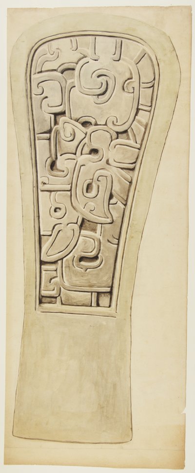 Steinrelieff fra Veracruz, Mexico (akvarell og grafitt) av Adela Breton