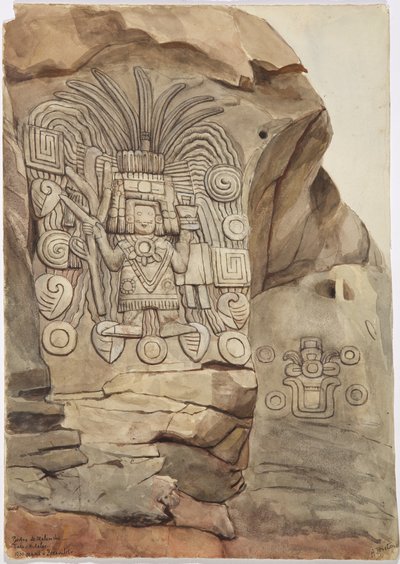 Steinrelieff i naturlig stein av Adela Breton - Piedra de Malinche, Tula, Hidalgo, Mexico (akvarell) av Adela Breton