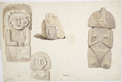 Steinstatuer fra Papantla, Mexico (akvarell) av Adela Breton