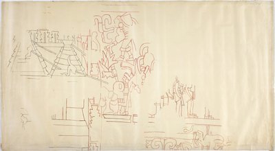 Sporing av et veggmaleri fra Casa de Monjas, Chichen Itza, Mexico Sporet og blekket med svart og rødt blekk (rødt og svart blekk og grafitt) av Adela Breton