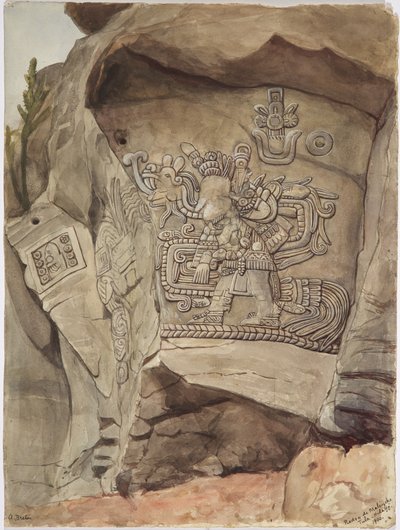 Steinrelieff fra Piedra de Malinche, Tula, Hidalgo, Mexico (akvarell) av Adela Breton